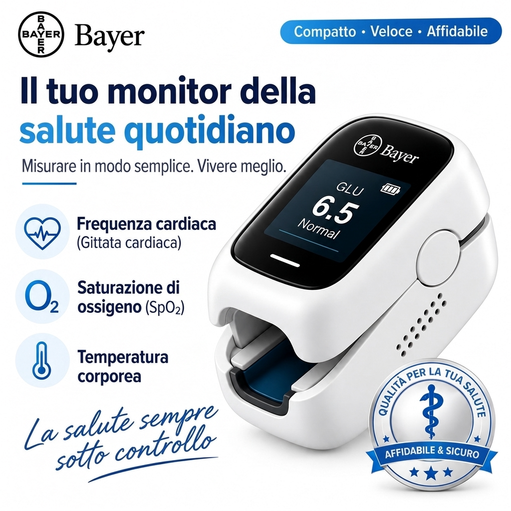 Bayer Glucometro Digitale 12 in 1 – Misuratore Glicemico Non Invasivo Senza Puntura con Monitoraggio Salute