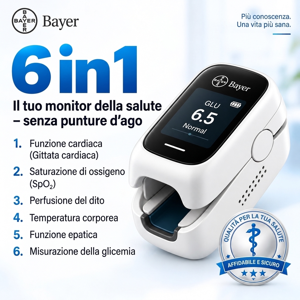 Bayer Glucometro Digitale 12 in 1 – Misuratore Glicemico Non Invasivo Senza Puntura con Monitoraggio Salute
