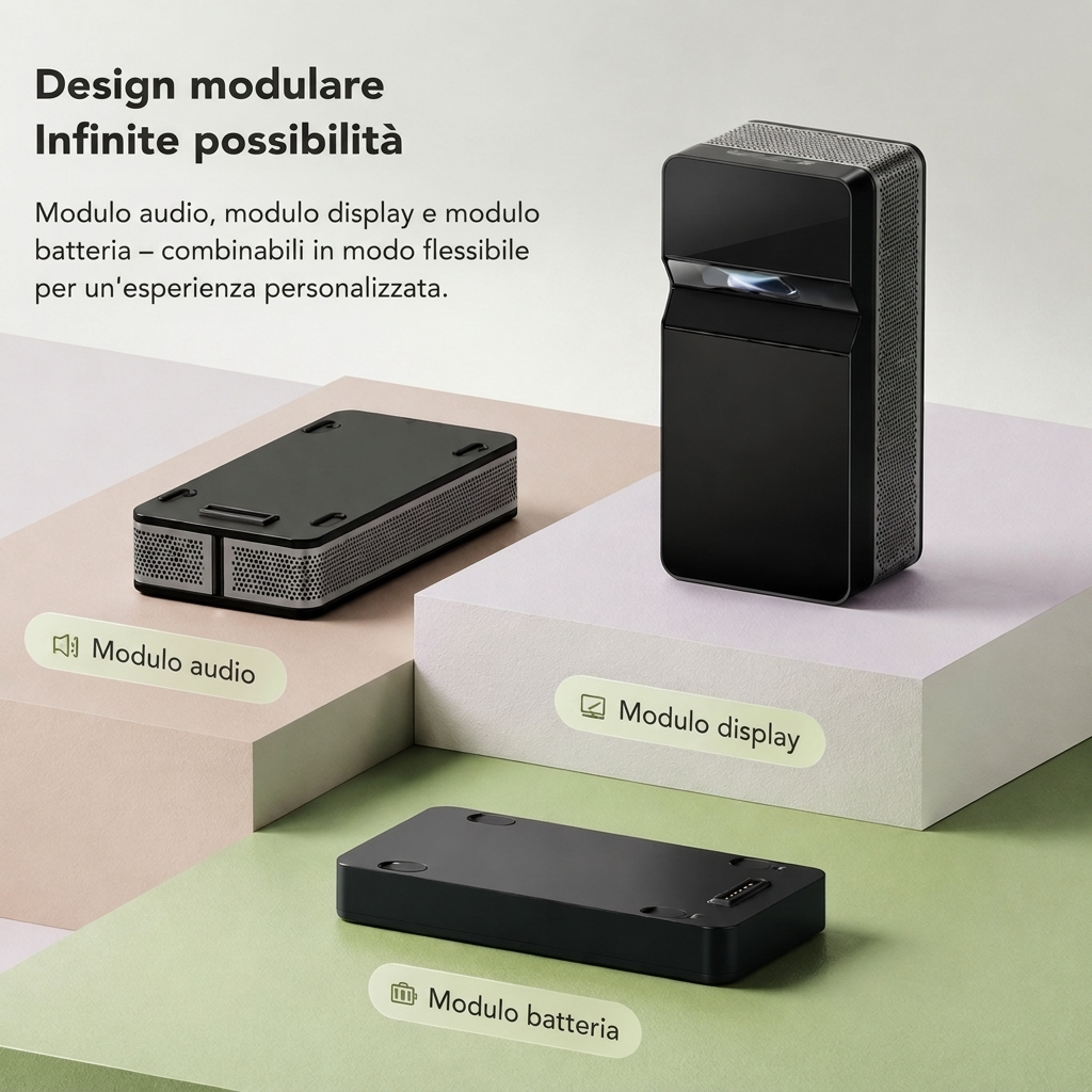 Mini Proiettore Portatile Full HD – Proiettore Touchscreen con Batteria Integrata, Smartphone e HDMI
