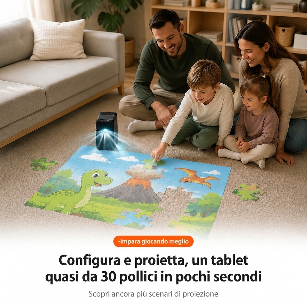 Mini Proiettore Portatile Full HD – Proiettore Touchscreen con Batteria Integrata, Smartphone e HDMI