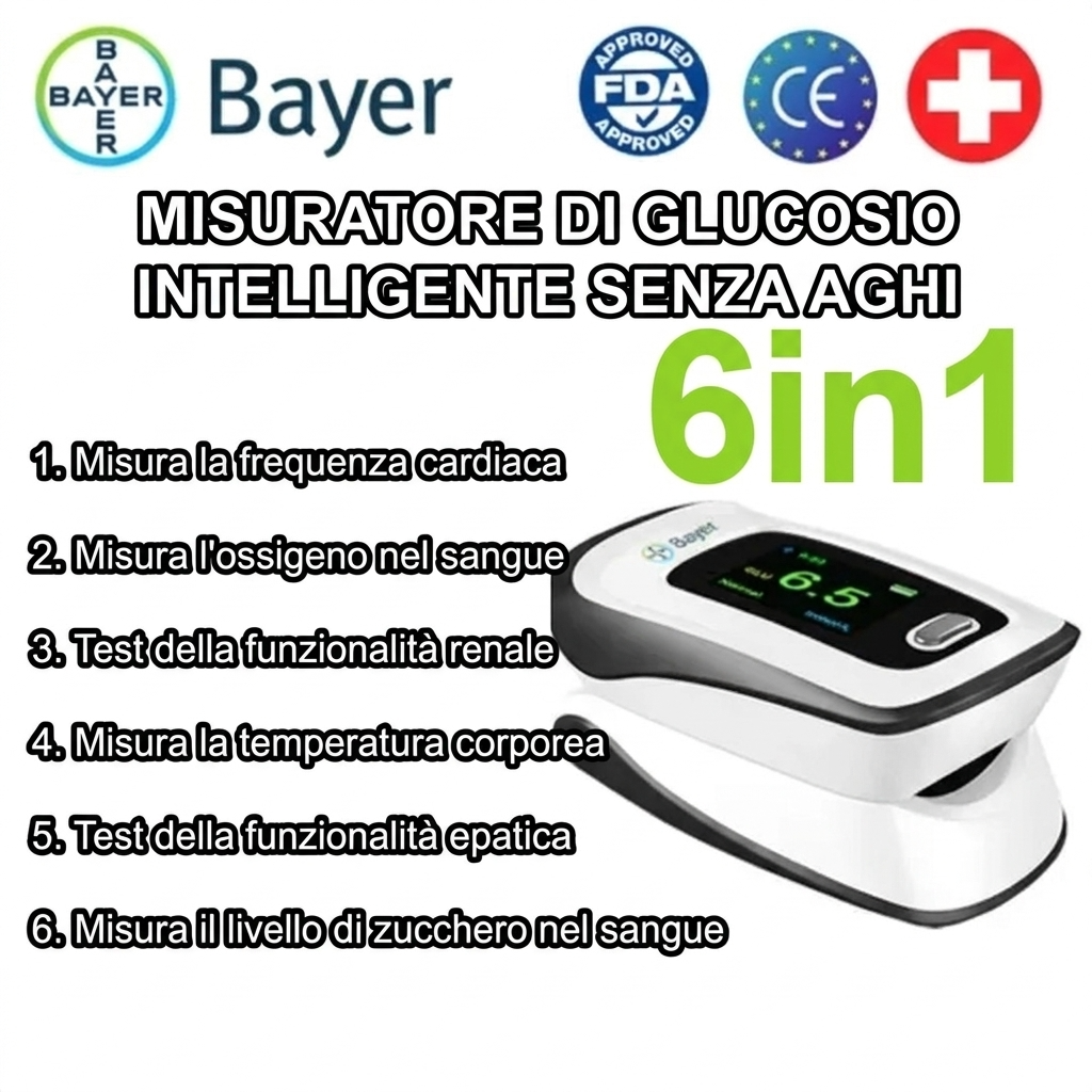 Bayer Misuratore di Glicemia Non Invasivo 12 in 1 – Glucometro Senza Puntura con Monitoraggio Multiparametrico
